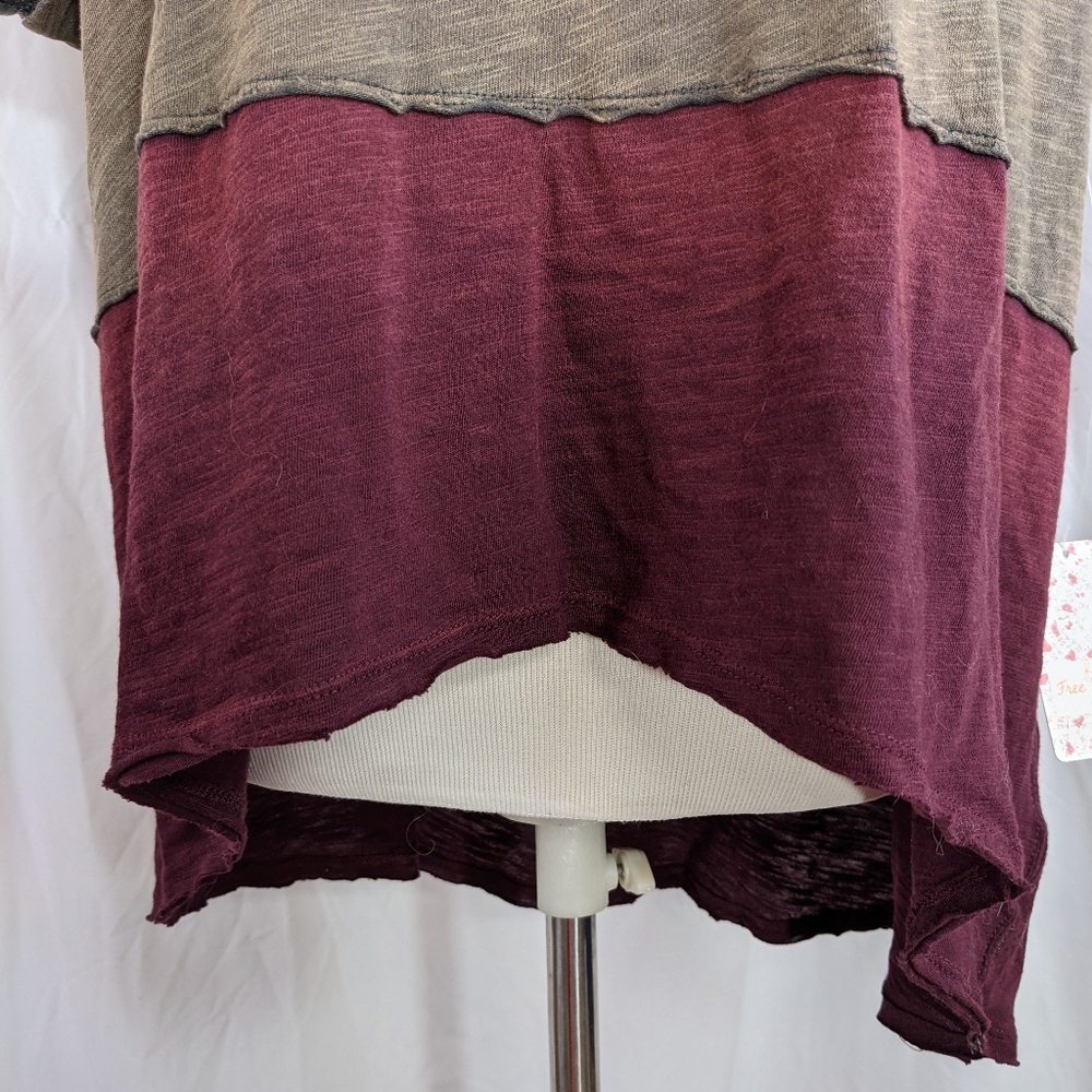 Free People HP! NWT top XS olive burgundy oversized - Picture 4 of 13